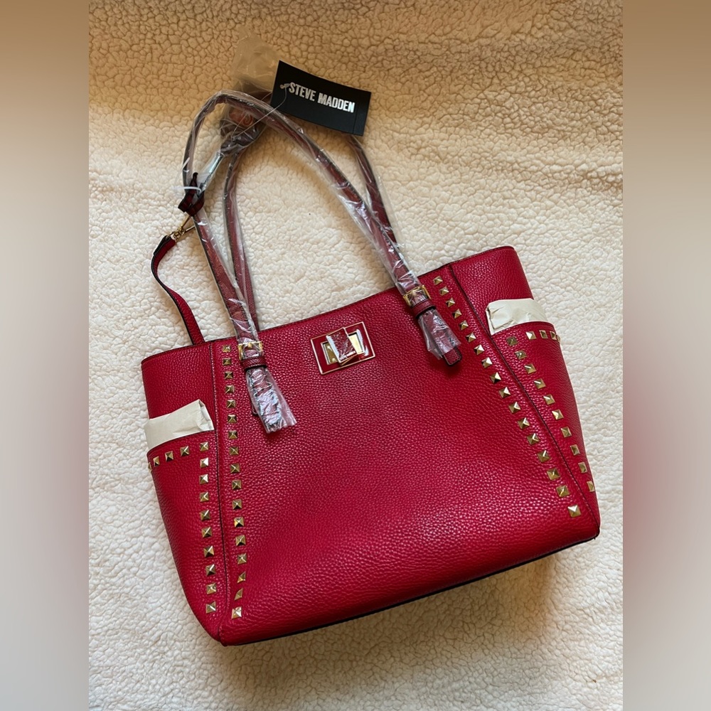 Steve Madden Red Shoulder Bag with Gold Studs NWT